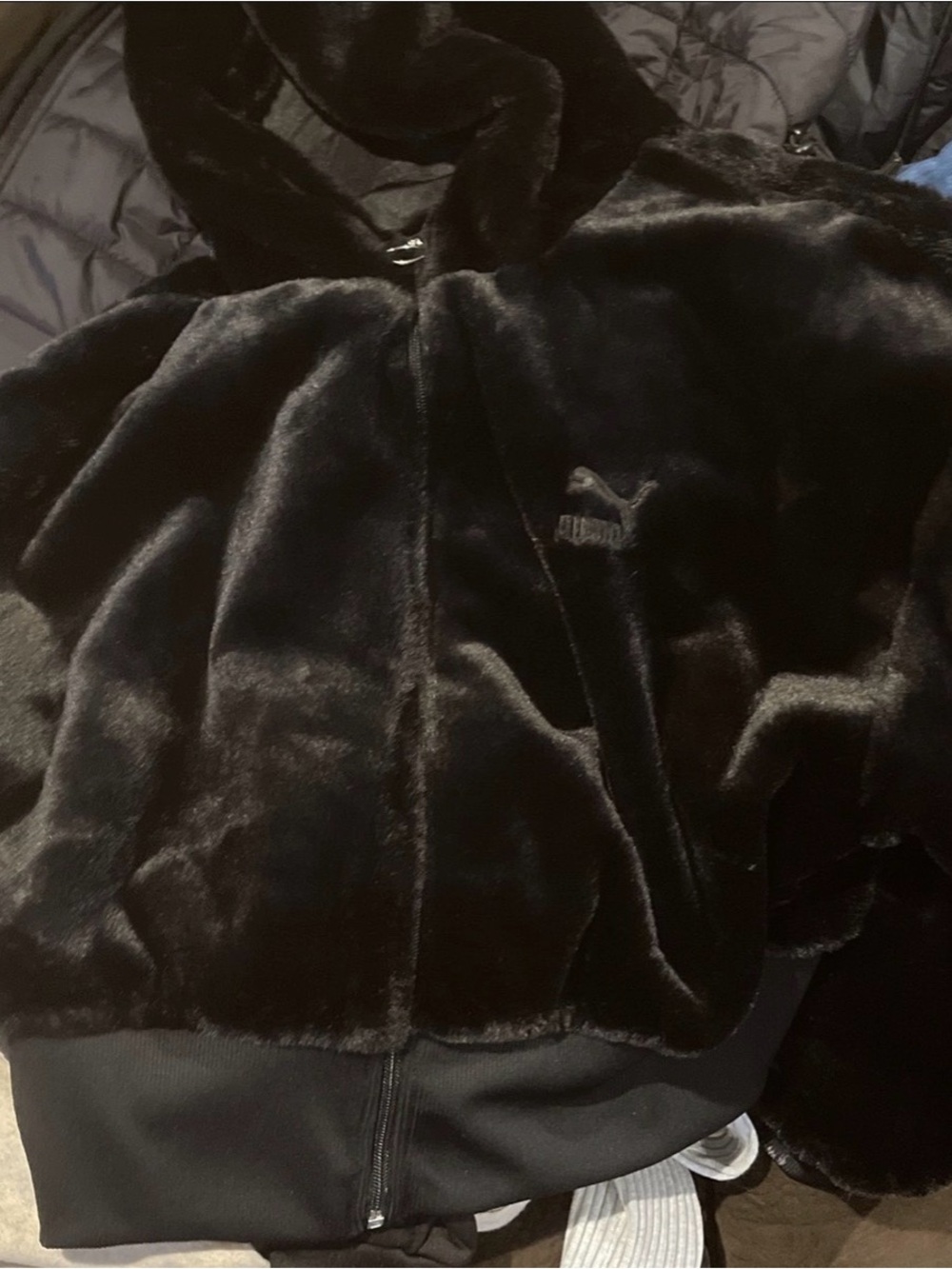 PUMA Black Plush Hooded Teddy Puffer Jacket